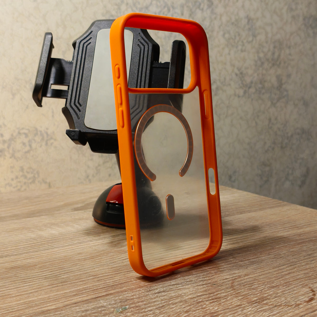 iPhone 17 Pro Max MagSafe Case – Transparent Clear Case with Orange Protective Bumper