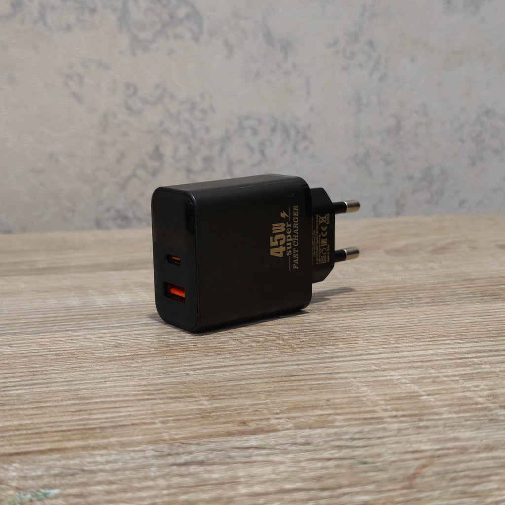 45W Super Fast Charger USB-C + USB-A | Dual Port Fast Charging Adapter with LED Watt Display