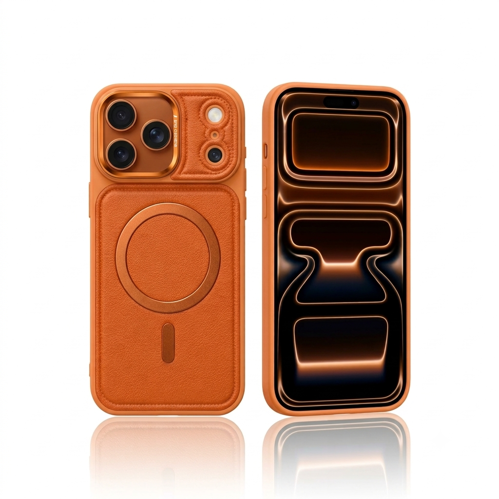 iPhone 17 Pro Max Premium Leather-Style Magnetic Ring Back Cover