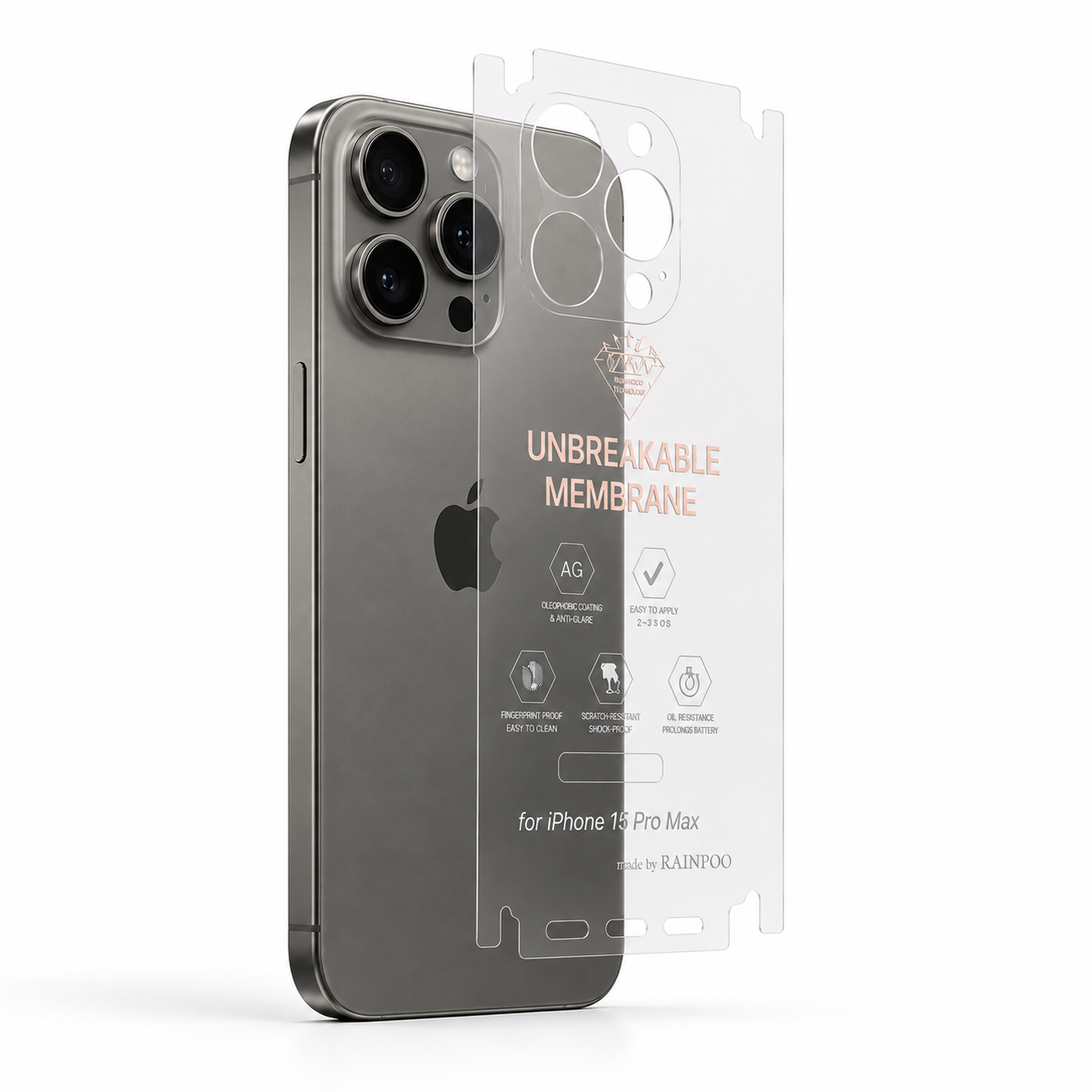 Unbreakable Membrane Back Protector for iPhone 15 Pro Max – Clear Full-Body Protective Film