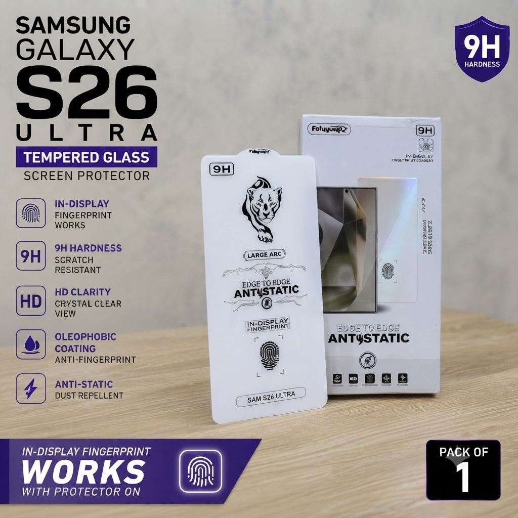 Samsung Galaxy S26 Ultra 0.18mm Ultrathin Anti-Static Tempered Glass Screen Protector – Fingerprint Unlock