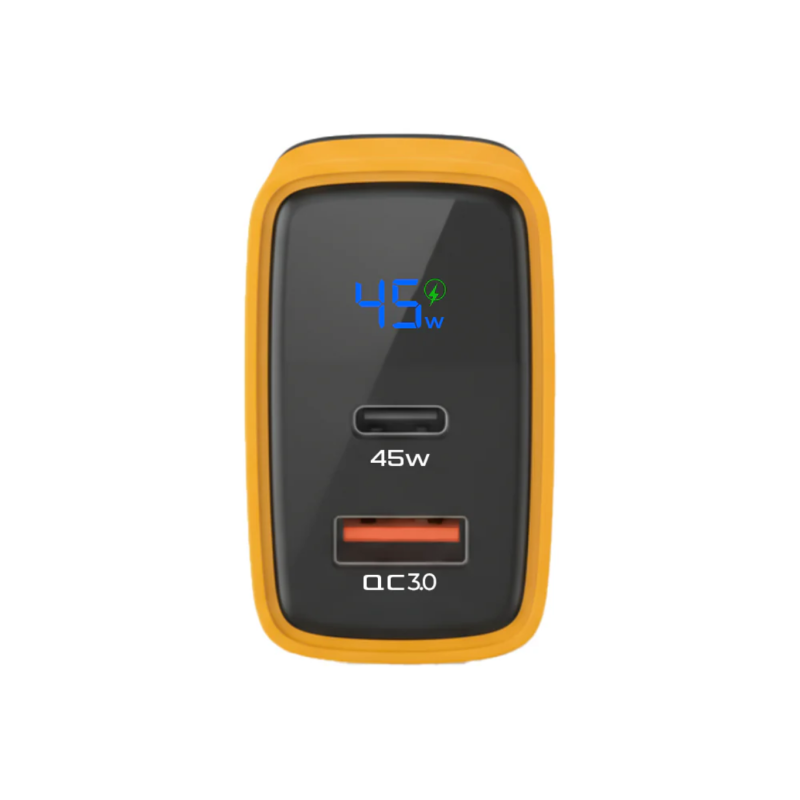 45W Super Fast Charger USB-C + USB-A | Dual Port Fast Charging Adapter with LED Watt Display