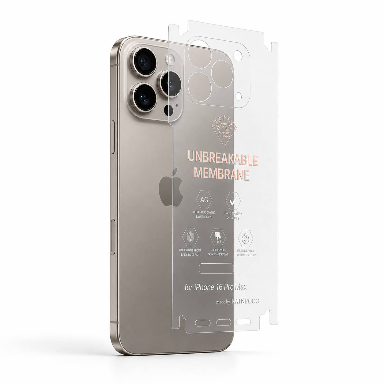 Unbreakable Membrane Back Protector for iPhone 16 Pro Max – Clear Full-Body Protective Film