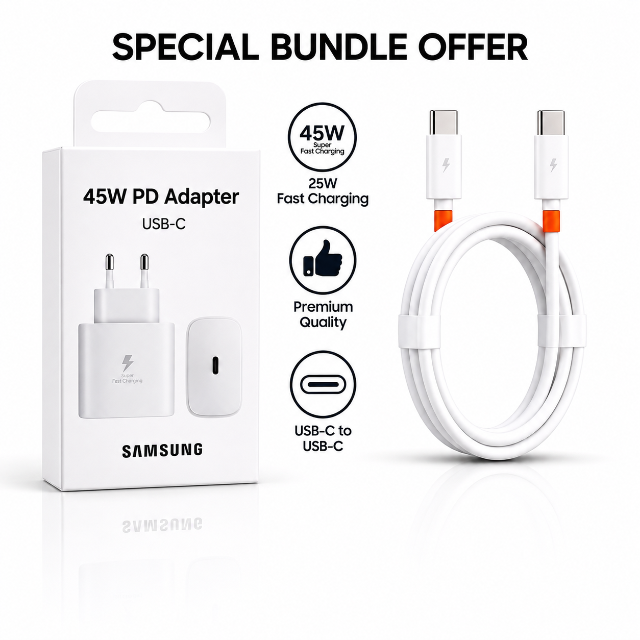 45W Super Fast USB-C Charger with Type-C Cable | Rapid PD Charging