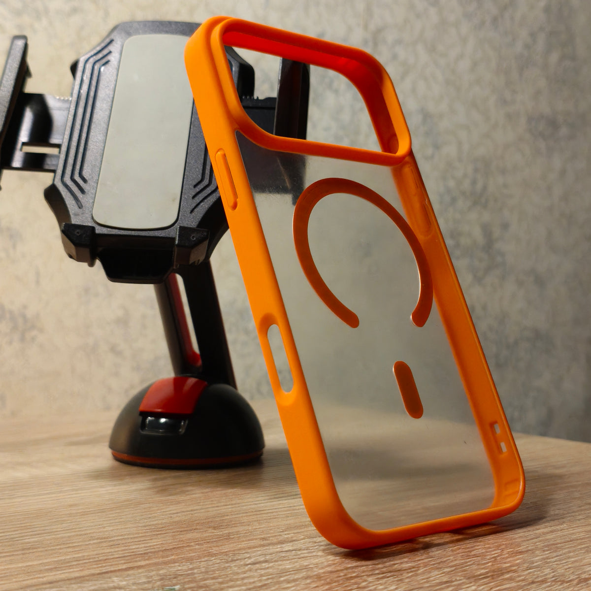 iPhone 17 Pro Max MagSafe Case – Transparent Clear Case with Orange Protective Bumper