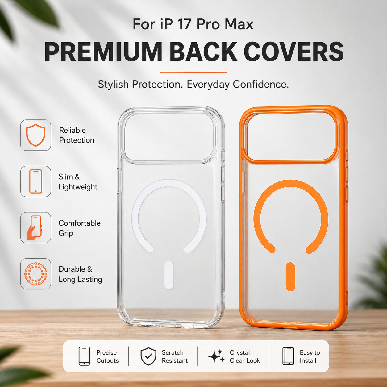 iPhone 17 Pro Max Premium Clear & Orange Magnetic Magsafe cover